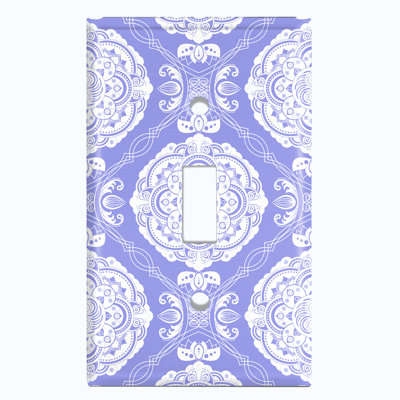 Metal Light Switch Plate Outlet Cover (Black White Elegant Circular Mandala Flowers Tile   - Single Toggle)