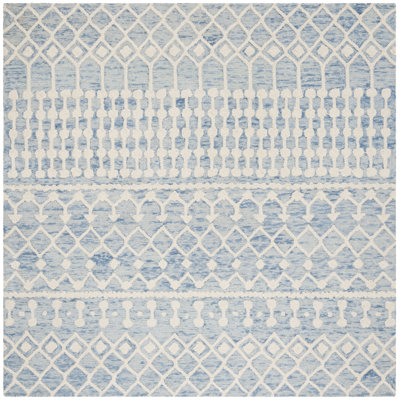 Jeannine Handwoven Flatweave Wool Blue/Ivory Geometric Area Rug