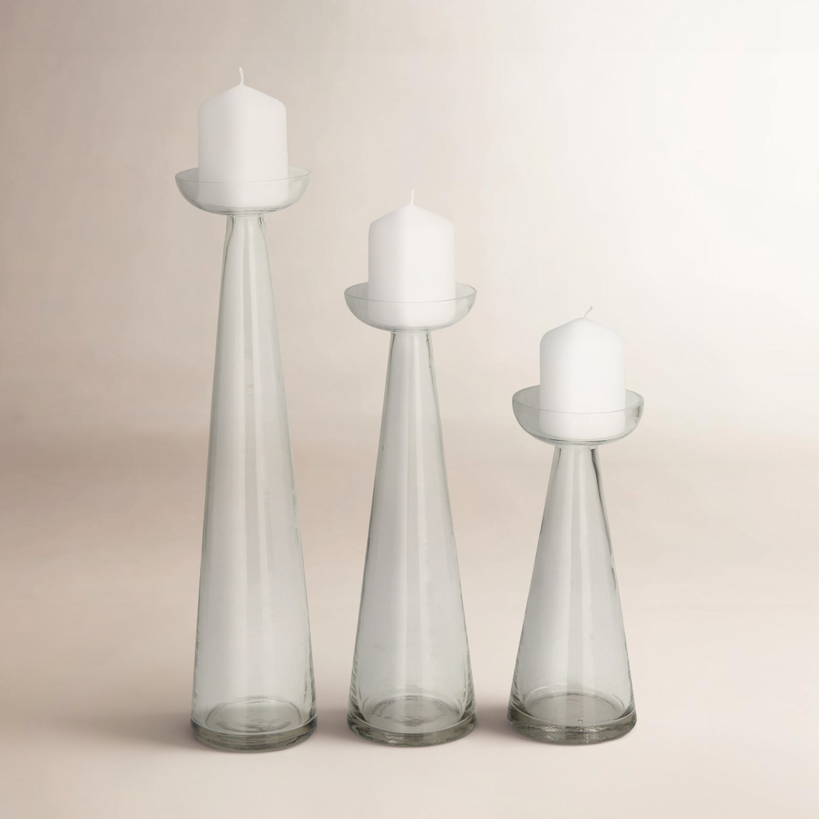 3-Piece Glass Candlestick Set, Clear