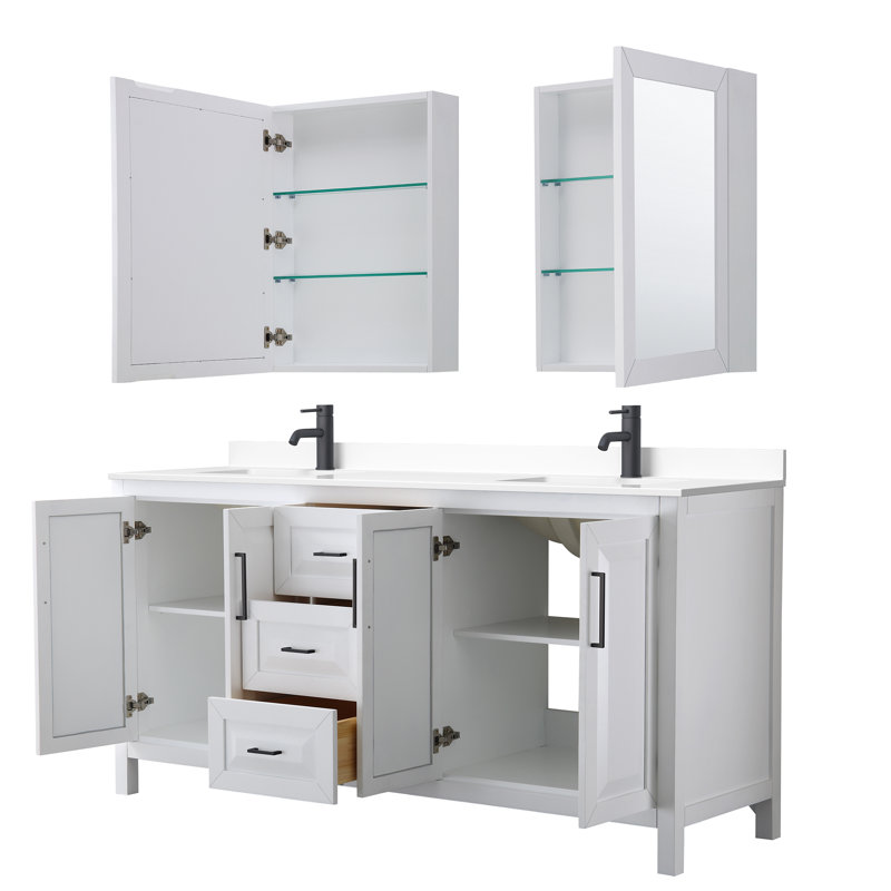 Daria 72'' W Double Vanity, White, White Cultured Marble, Brushed Gold