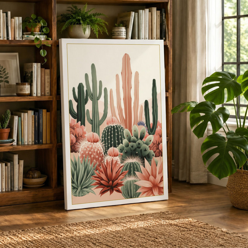 Desert Garden Bloom Botanical 1 Piece Wrapped Canvas Wall Art, 18x12 - 45.7 x 30.5 cm, Ochre Border