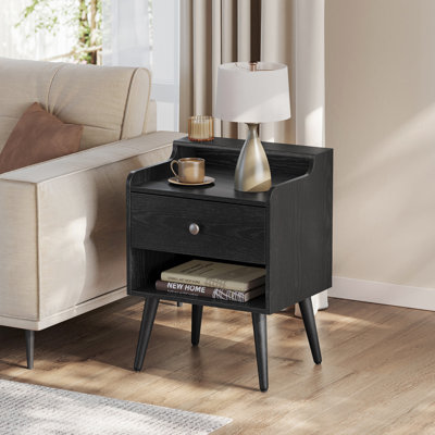 2 Drawer Nightstands With Hidden Drawers, Solid Wood Legs