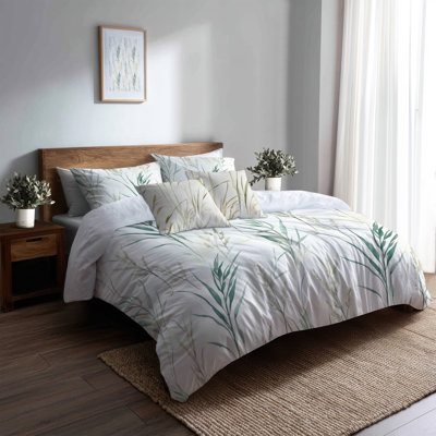 Coastal Comforter Set of 6 - Green Beach Grass With Shams And Throw Pillows