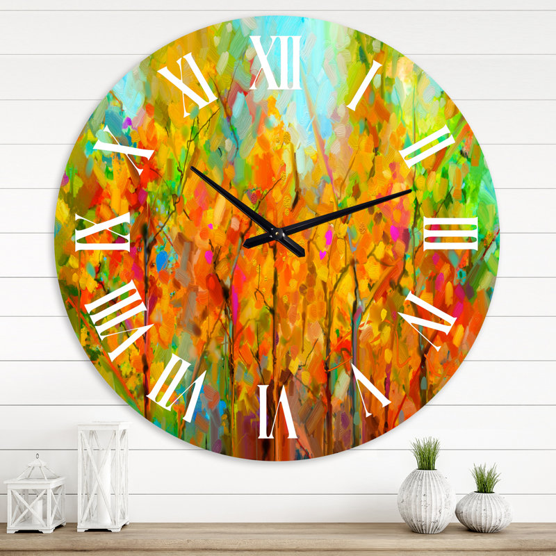 Lumineux et coloré paysage peint à la main sur un ciel bleu - Horloge murale traditionnelle, Moyen