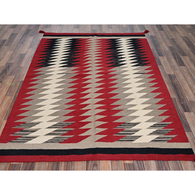 Tapis oriental tissé à la main à motif géométrique tissé à la main 5 pi 3 po x 7 pi 1 po rouge, 5 pi 3 po x 7 pi 1 po