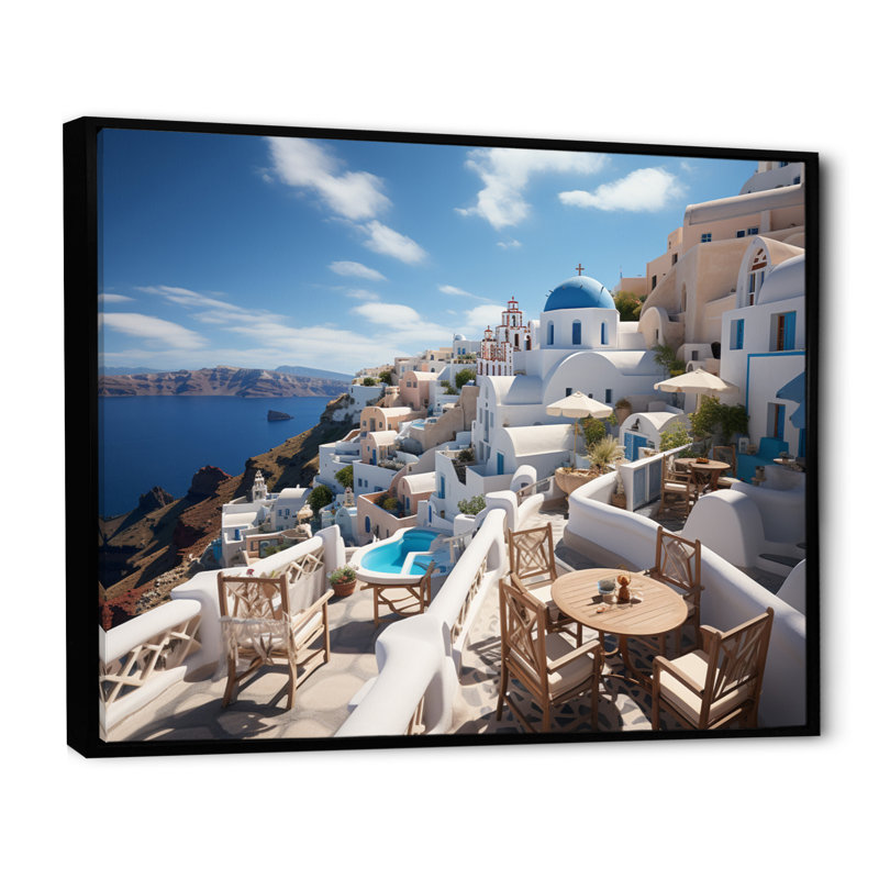 «Grèce Santorini Dreams II», reproduction sur toile, H 16 po x l 32 po x P 1 po, Cadre flottant noir