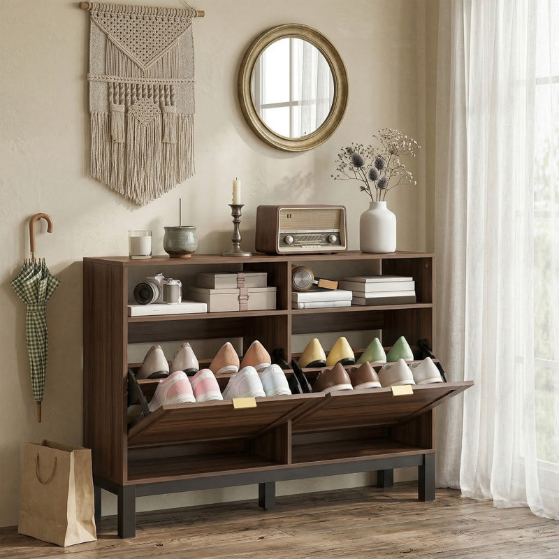 8 Pair Shoe Storage Cabinet, Rustic Brown/Black