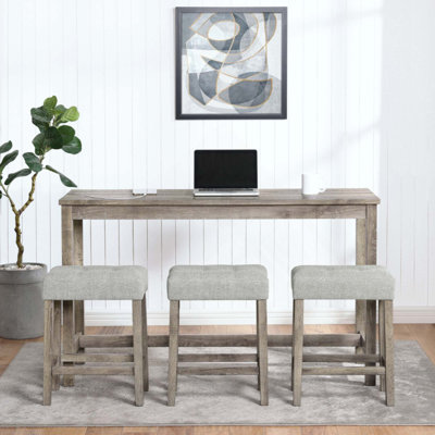 Ensemble de table de bar avec prise de courant, ensemble de table de bar et de chaises, ensemble de table de salle à manger 4 pièces, ensemble de table de petit déjeuner industriel, pour salon, salle à manger, salle de jeux,