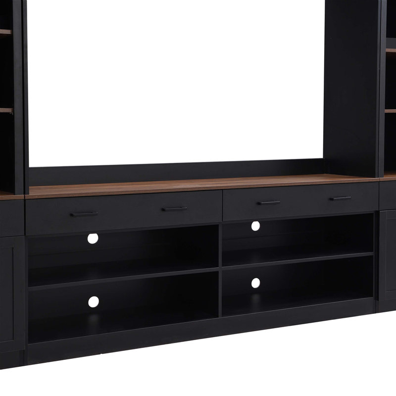 Black Walnut 4-Piece Entertainment Wall Unit with Bookshelves