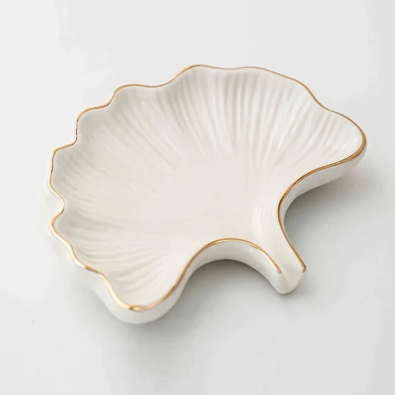 Soap Dish - Ceramic Golden Leaf, Green