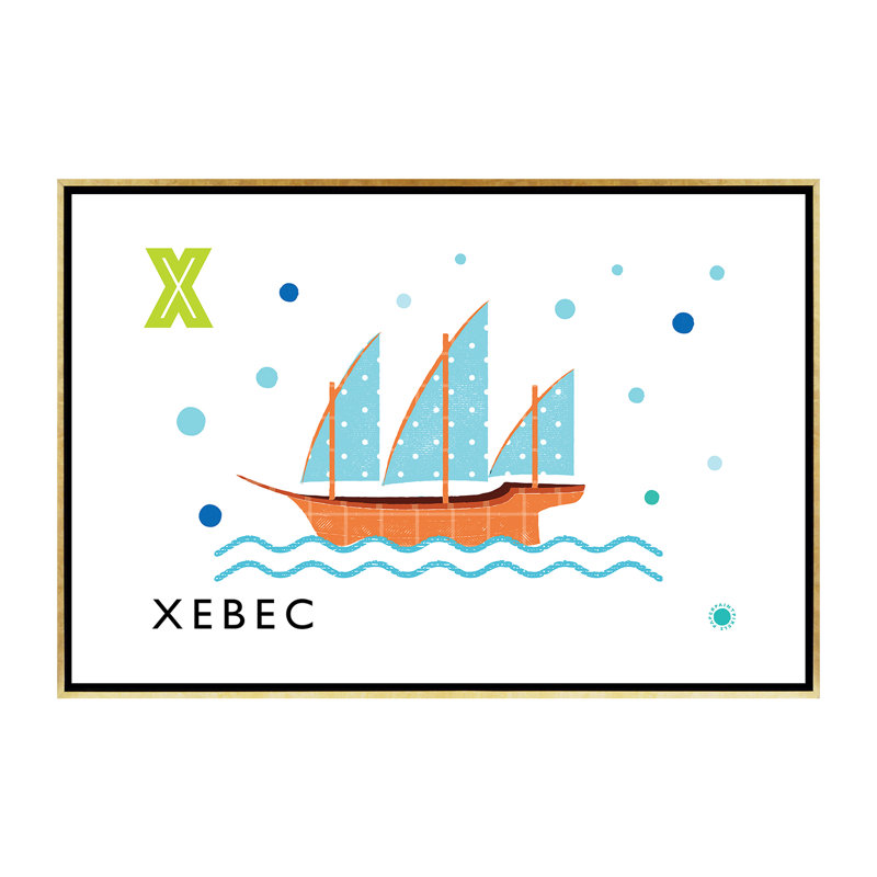 «X is for Xebec» - impression, Pas de tapis, H 40 po x l 60 po x 1,5 po, Toile encadrée d'or
