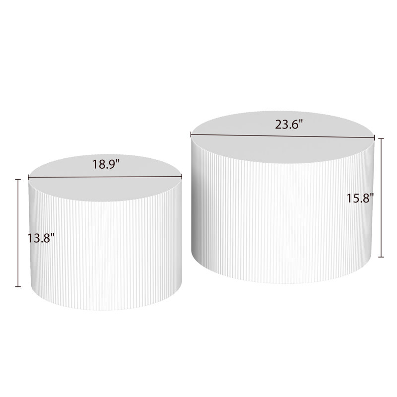 23.6" Round Nesting Coffee Table Set, White