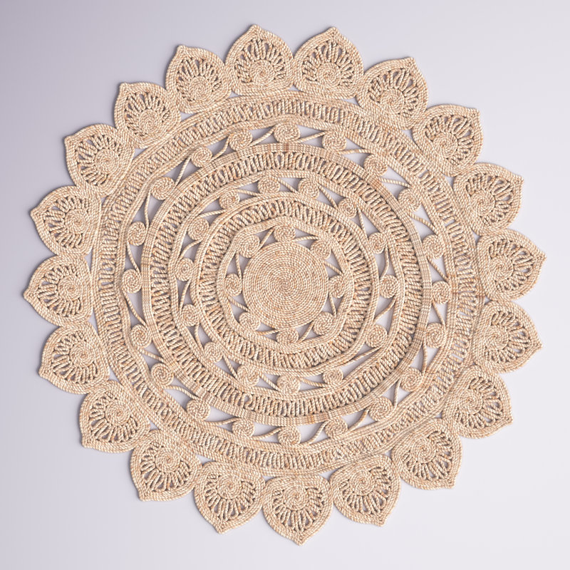 Tapis beige en jute / sisal tissé à la main Templin, Rond 7 pi