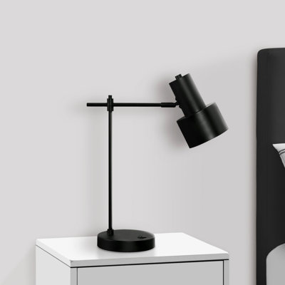 21"H, Table Lamp, Usb Port Included, Black Metal, Black Shade, Modern, Lighting