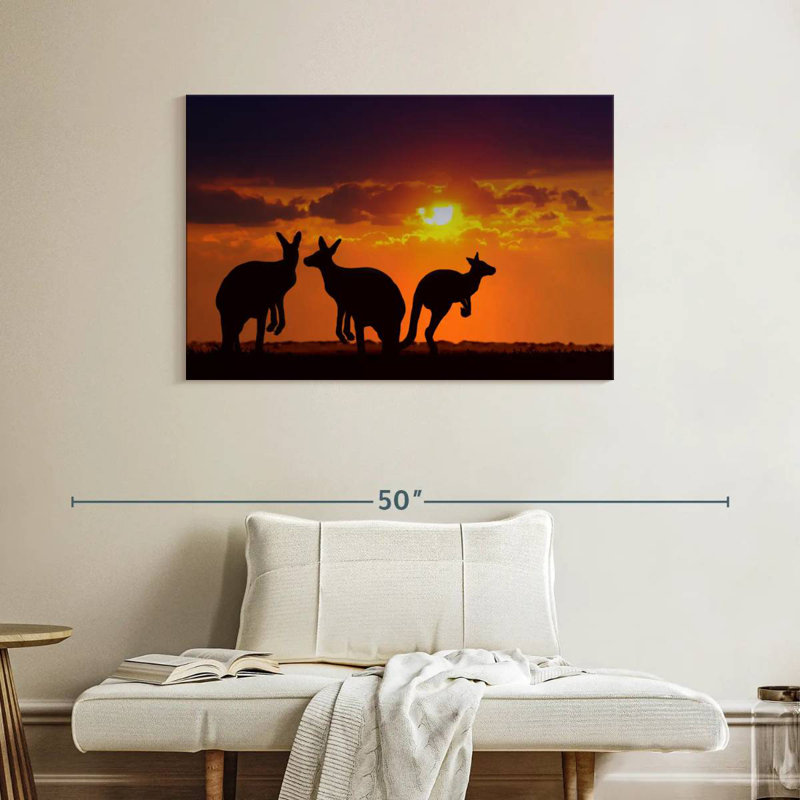 Safari kangourous au coucher du soleil, H 26 po x l 39 po