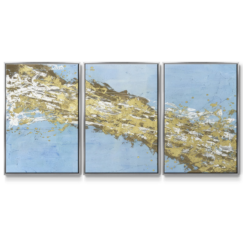 Mistral V en azur - Toile encadrée multi-pièces, Argenté, H 24 po x l 48 po x P 2 po