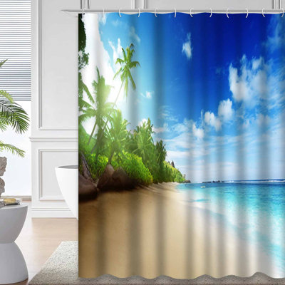 Rideau de douche Tropical Beach Sunset Island Palm Tree
