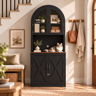 79'' Tall Arched Cat Litter Box Enclosure with Storage Cabinet and Power Outlet