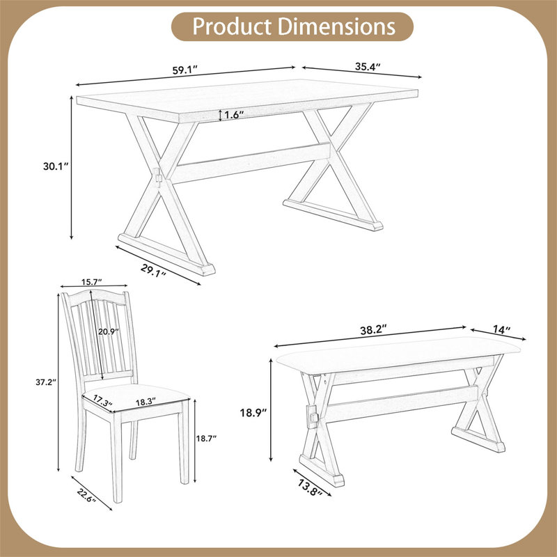 5 - Person Trestle Dining Set, Gray, Gray, Gray