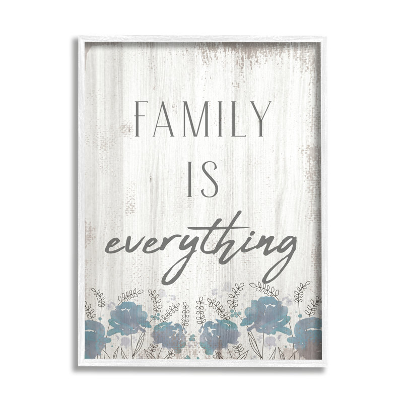 «Family Is Everything Sentiment», fleurs sauvages bleues, H 14 po x l 11 po, Giclée encadrée blanc bord de mer