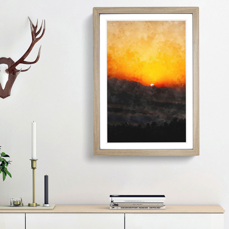 Indian Sunrise - Framed Print, 87cm H x 62cm W x 2cm D, Oak Framed