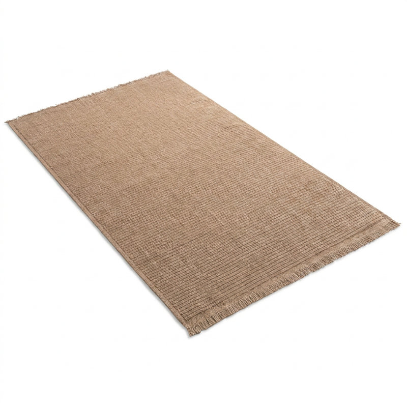 Tapis moderne à franges beige uni texturé (2,6 pi x 4,9 pi)