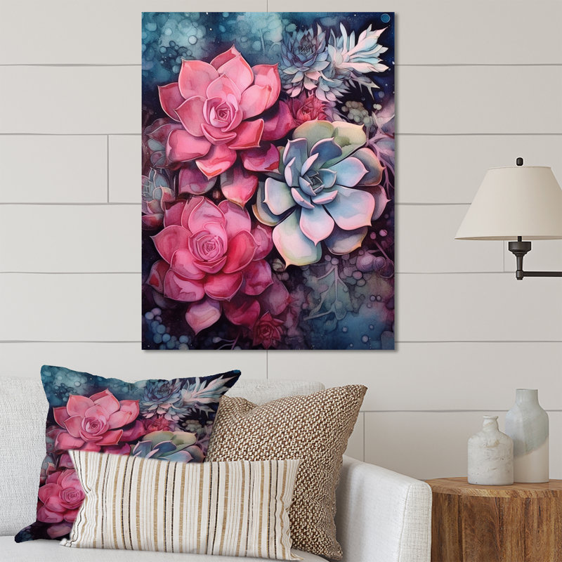Rose sarcelle succulente résilience - décoration murale florale en métal, H 32 po x l 16 po x P 1 po