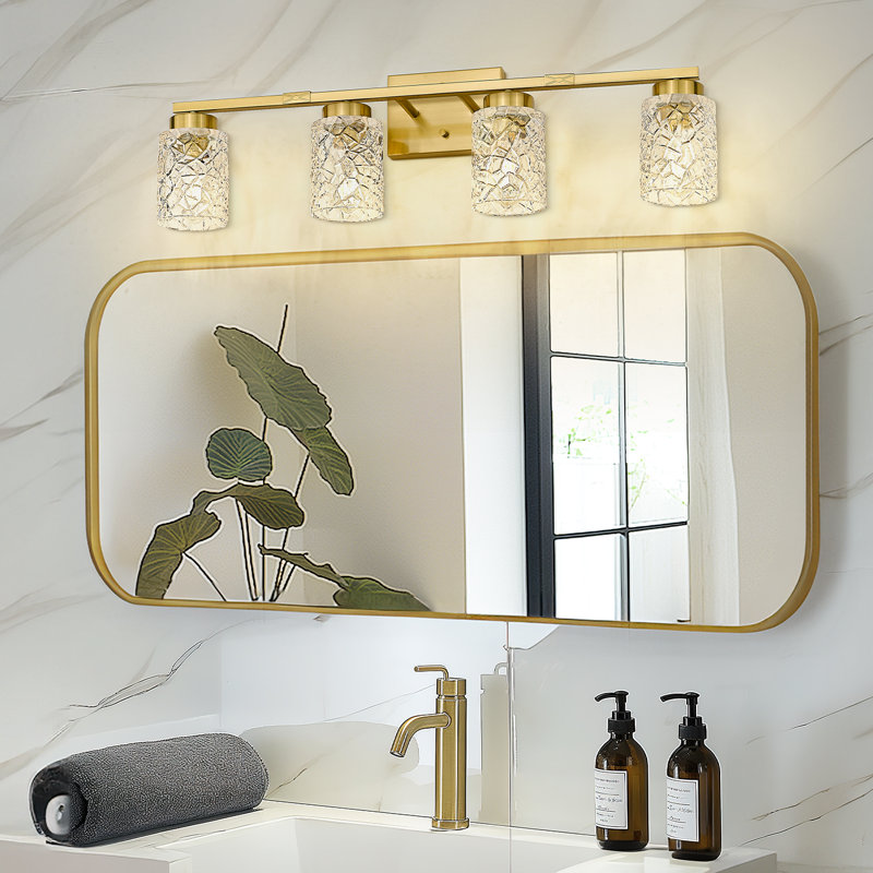 Luminaire de salle de bain à intensité variable, géométrique craquelé, H 9 po x l 31 po x P 6,80 po, Or brossé, 4