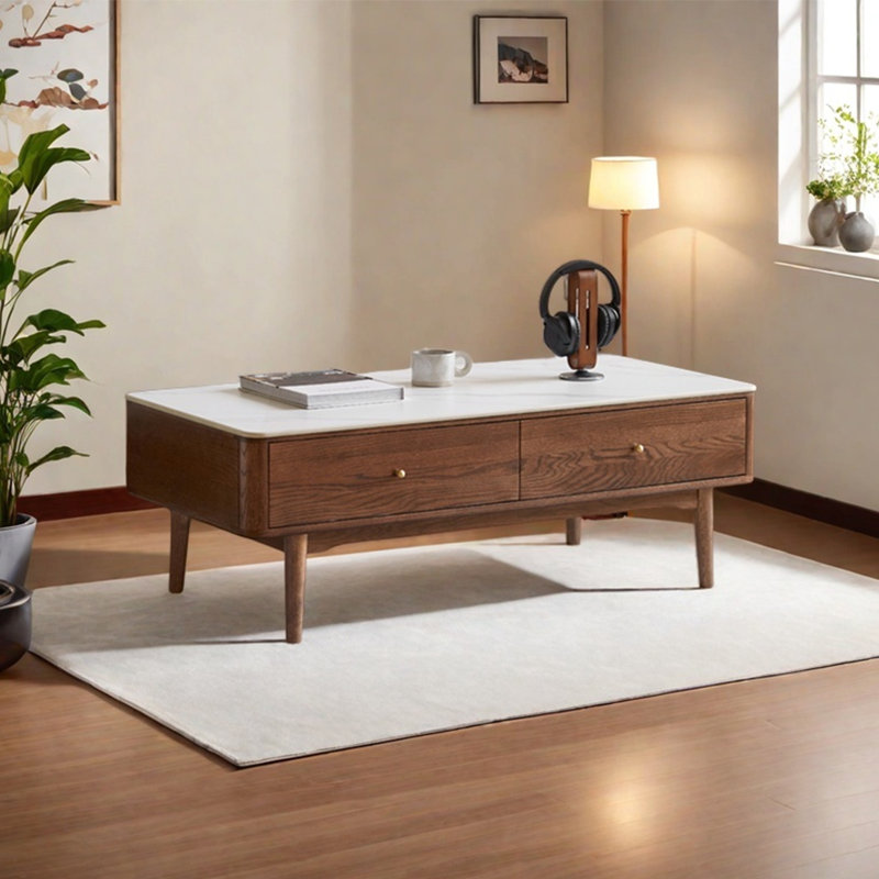 Modern solid wood rock plate coffee table, 16.9" H x 55.1" L x 25.6" W