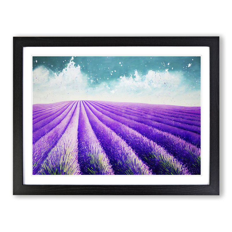 Bedazzled Lavender Flower Field - Single Picture Frame Print, 46cm H x 64cm W x 2cm D, Black Framed