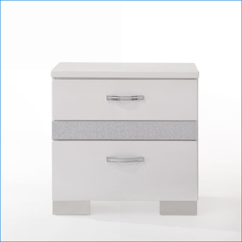 Table de chevet moderne à 3 tiroirs blanc brillant pour chambre à coucher