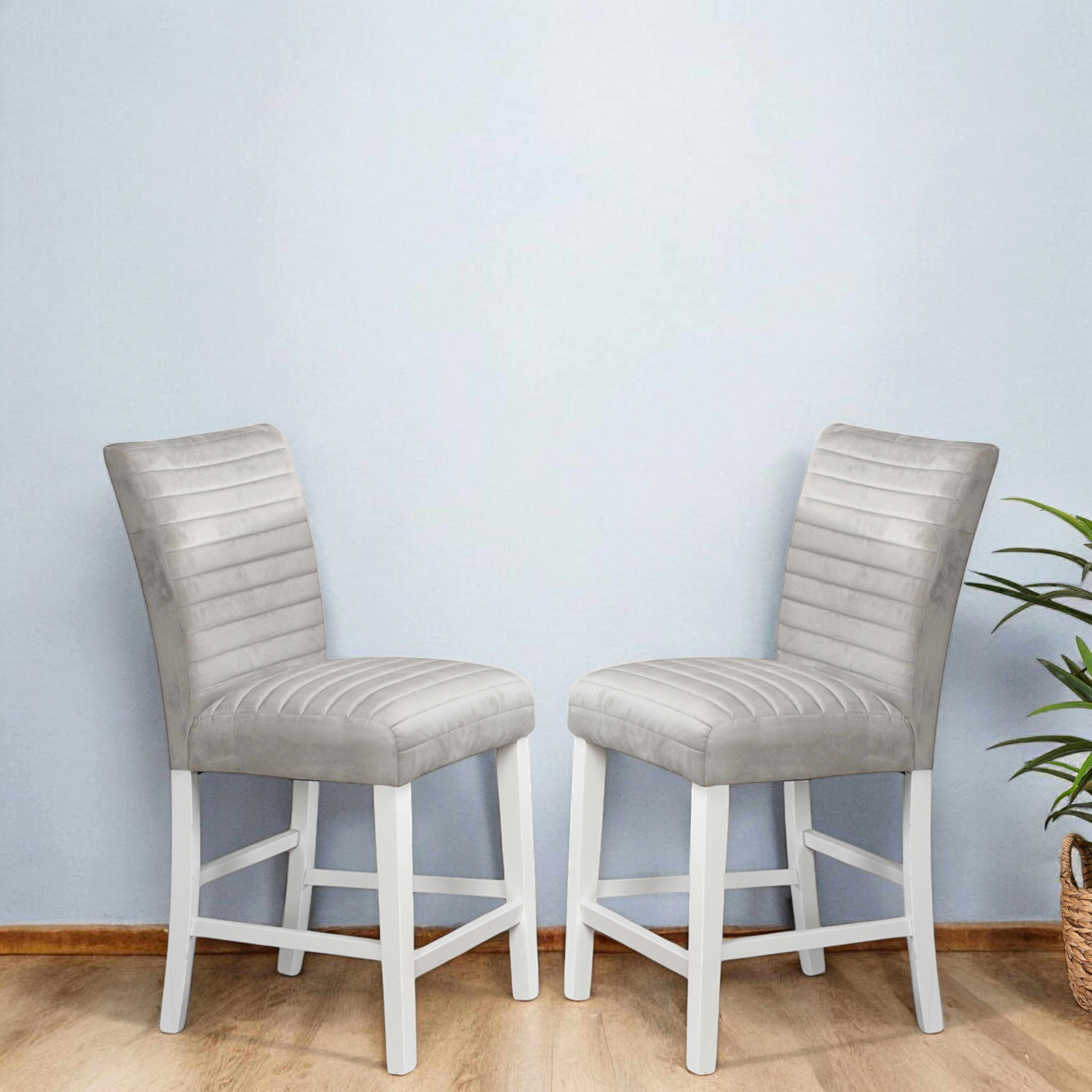 Scarlett 26 Inch Counter Height Chair Set of 2, Plush Gray Faux Leather By Casagear Home