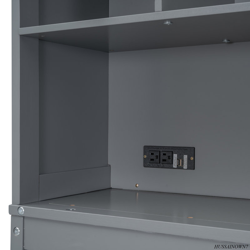 Murphy Bed Wall Bed With Top Shelves & USB, Gray