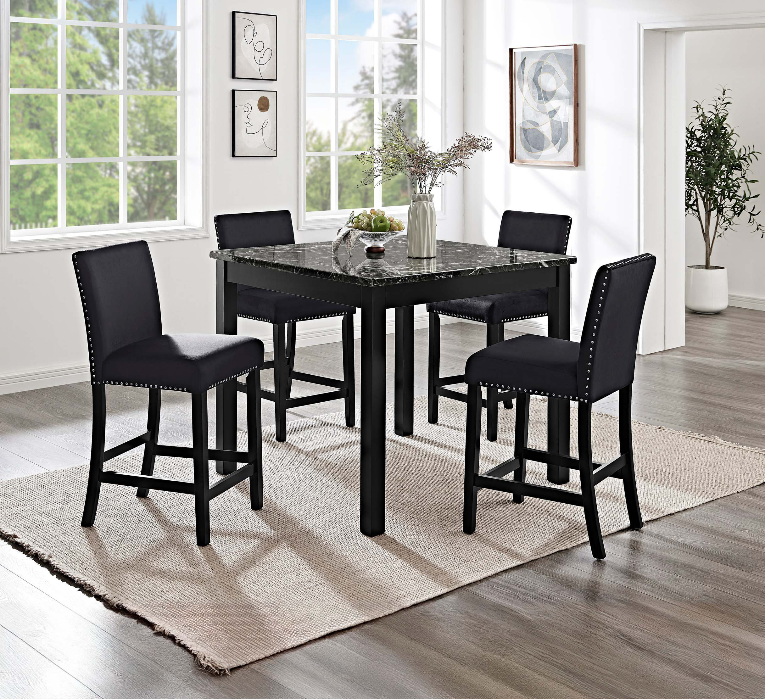 August Grove 5Pc Counter Height Dining Set Square Faux Marble Table ...