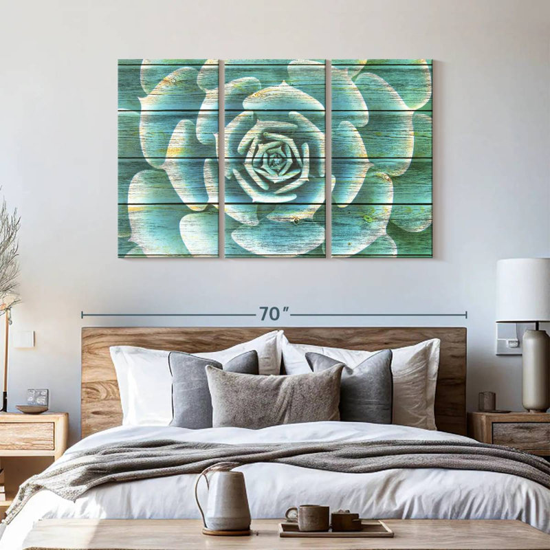 Ensemble de 3 plantes grasses sur toile, H 57 po x l 36 po