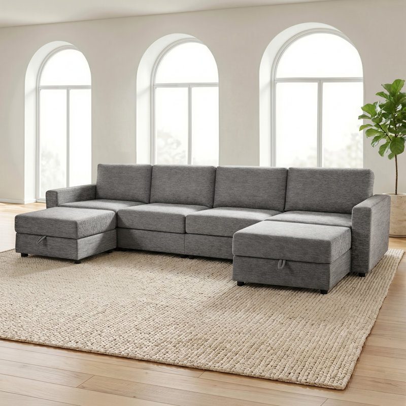 Canapé modulaire surdimensionné à 4 places avec 2 repose-pieds, Gris foncé