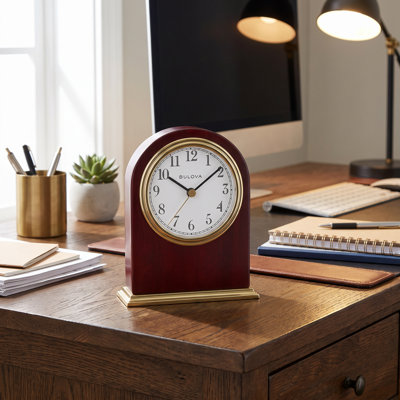 A6640F927A834E4BBC9ACA9993AF6E79 Monroe Rosewood Finish Arch Tabletop Clock