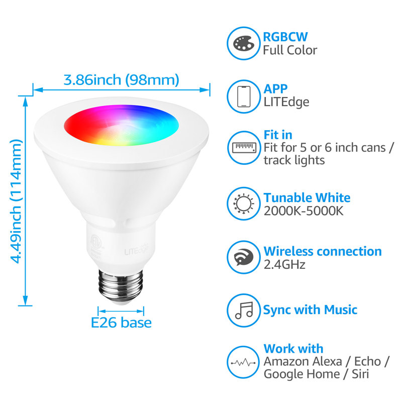 PAR30 Smart Spotlight 2000K-5000K Dimmable Color Changing 10W (60W Equiv.)
