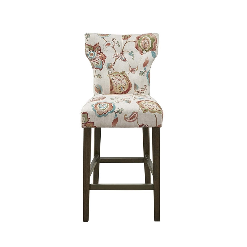 Tabouret de comptoir capitonné, tabouret de bar, chaise à hauteur de comptoir, Brun, Rouge / Beige