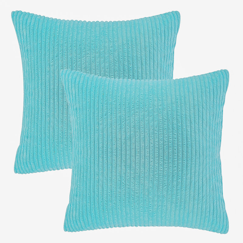 Coussin décoratif en velours côtelé rayé, coussin décoratif texturé de couleur unie, Square 18", Bleu