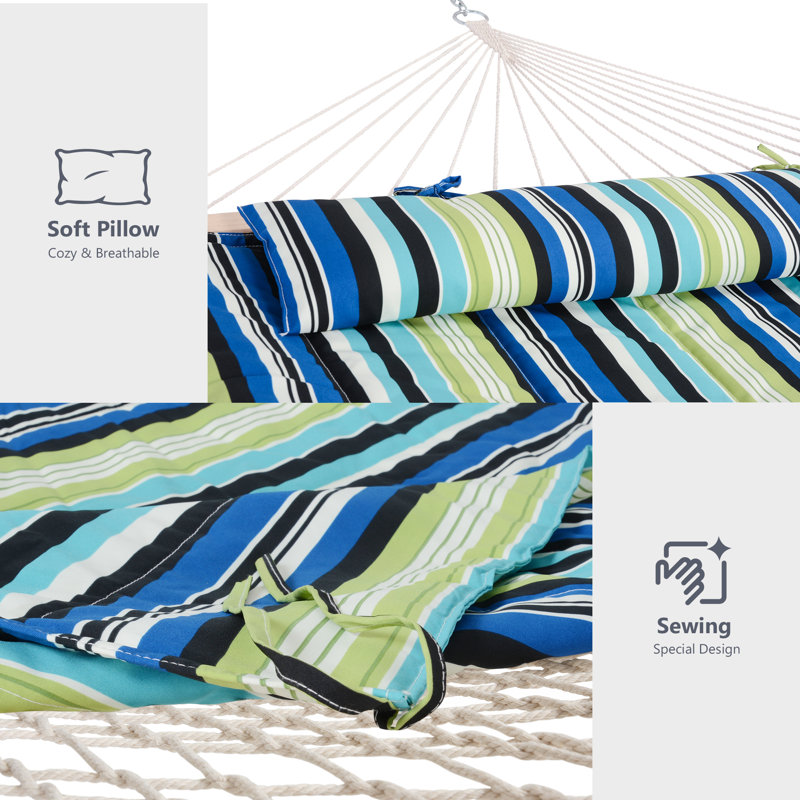 Hamac double à barre d'écartement Volkrad, Lime/Navy/Black Striped