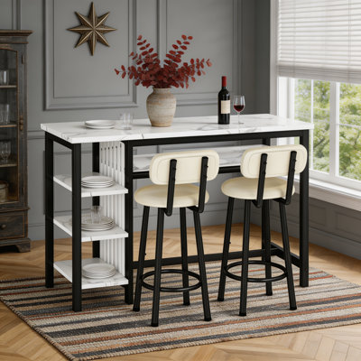 Euphemie 2 - Person Counter Height Bar Table Set with 2 Upholstered Stool Chairs