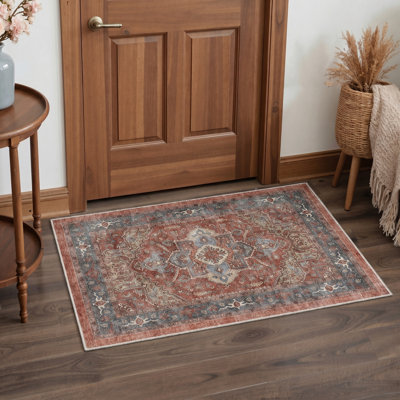 Tapis d'intérieur rouge / bleu à motif floral Medallia