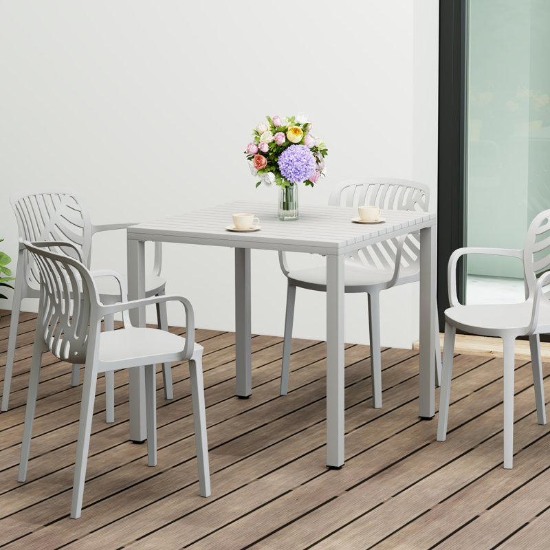 Jackqueline 31.5" Outdoor Square Dining Table With Metal Frame, Gray