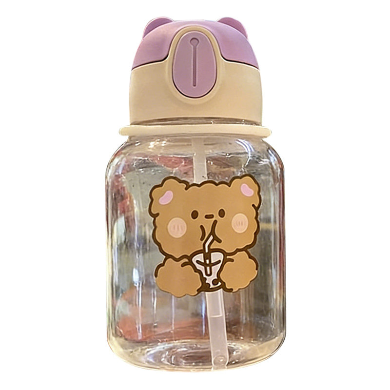 Bouteille d'eau 600 ml 2ème génération Bear Cup Bouteille d'eau mignonne avec paille BPAFree, B