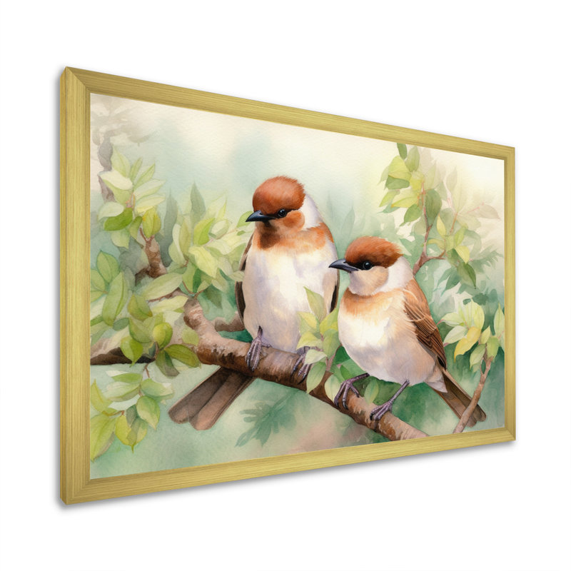 Oiseau sur toile, impression de jardin printanier, oiseaux du printemps IV, H 12 po x l 20 po x P 1 po, Cadre doré simple