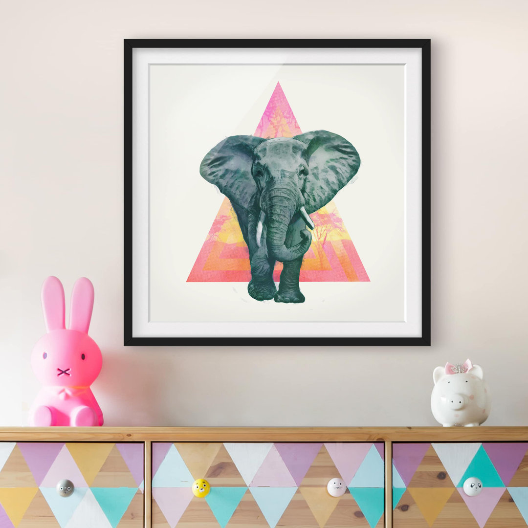 Gerahmtes Poster-Illustrations-Elefant vor Dreieck