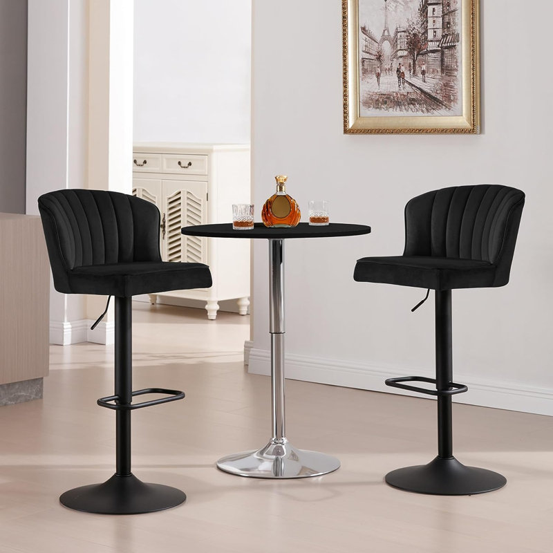 Lorraine Swivel Adjustable Height Counter Stool with Metal Frame, Black