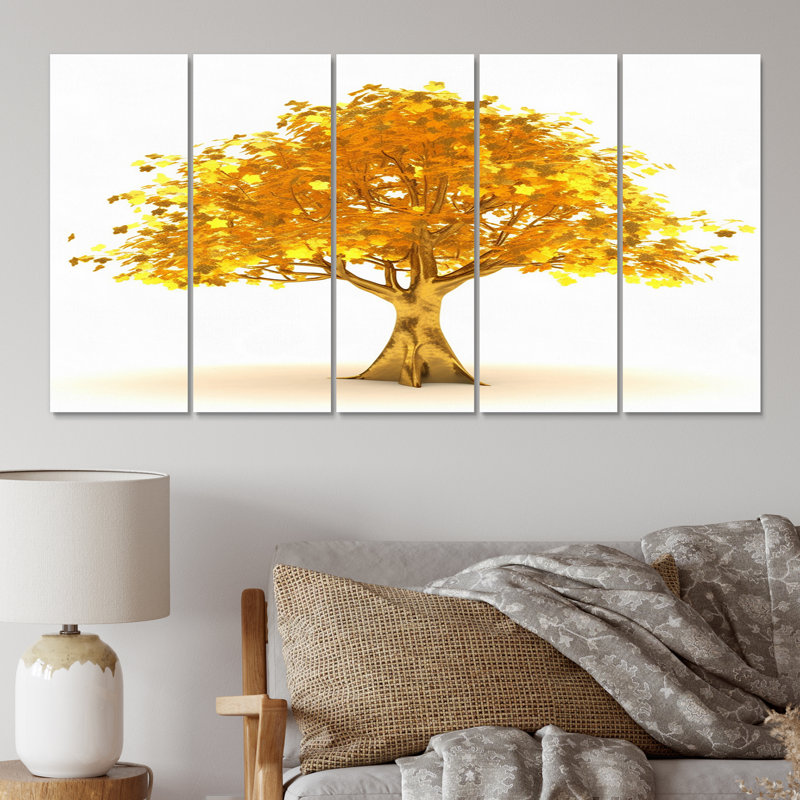 «The Most Beautiful Yellow Tree II - Landscape Trees», reproduction d'art sur toile - 5 panneaux égaux