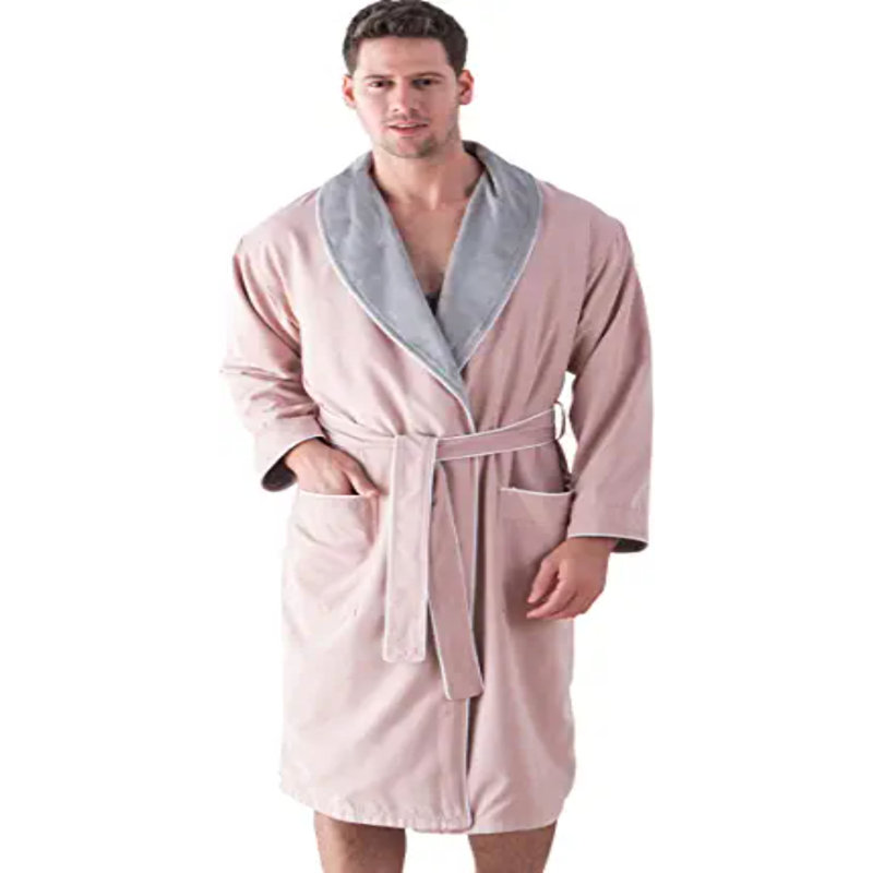 Peignoir pour homme en microfibre doublé pelucheux pour homme, Rose, XL